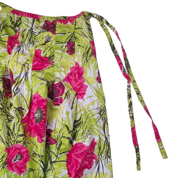 Talbots Size 12 Green Red Floral Butterfly Pleated Side Zip Cotton A-Line Skirt - Picture 6 of 12